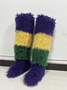 Mardi Gras 72CM Kadınlar İçin Düz Topuklu Diz Üstü Tüylü Suni Kürk Kar Botları Yumuşak Peluş Diz Üstü Yuvarlak Burunlu Moğol Kürk Botları - Product Image 2