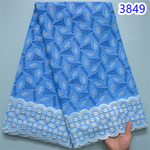 Nouveau Tissu en Dentelle Brodé 5 Yards Voile <span class=keywords><strong>Suisse</strong></span> Coton 2024 Haute Qualité Robe Africaine Élégante pour Femme 3849 - Product Image 4