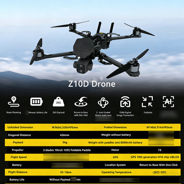 Z10D PRO 3kg Payload Heavy Lift Foldable 3-Axis Gimbal drone RTK 4k HD Camera GPS professional 8k HD RC FPV Commercial drone