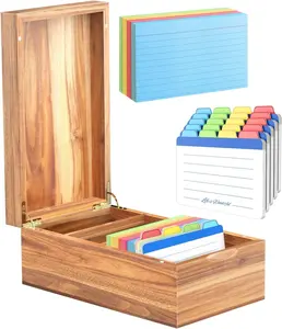 Boîte à fiches en bois d'acacia Boîte à recettes en bois Organisateurs de bureau en bois