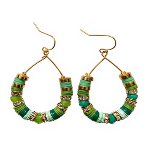 Pendientes de Piedras Turquesa Verde Azul Natural con Cuentas para Mujer, Elegantes y Modernos, con Cuentas de Perlas Doradas - Product Image 1
