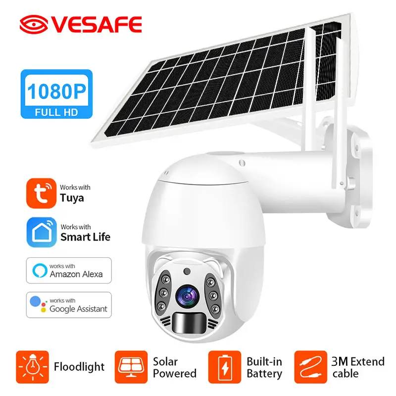 Vesafe-cámara domo de seguridad para el hogar, sistema de seguridad con visión nocturna, Solar, 1080p, gran oferta