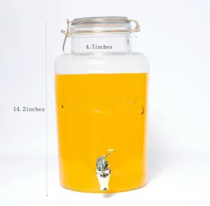 Tarro de jugo de agua de vidrio de boca ancha de 8L con grifo Dispensador de bebidas con tapa de vidrio hermética