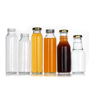 250Ml- 1L Clear Glass Juice Bottle Glass Milk Bottle With Metal Lid Beverage Bottle