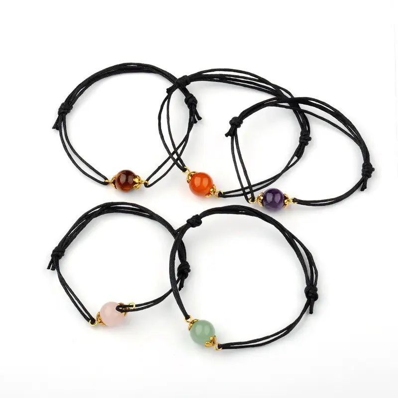 Pulsera de pareja de cuerda tejida a mano, cuentas de piedra de ónix natural, pulsera tejida de feng shui de la suerte, joyería de amor para hombres y mujeres