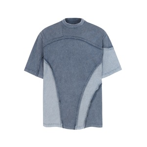 <span class=keywords><strong>T</strong></span>-<span class=keywords><strong>shirt</strong></span> da <span class=keywords><strong>uomo</strong></span> estiva casual deconstruita, girocollo, a maniche corte, in puro cotone traspirante, con orlo grezzo e inserti a contrasto, vestibilità ampia e di tendenza - Product Image 1