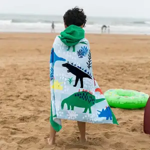 Jungen Mädchen schwimmen Vertuschungen Umhang mit Kordel zug Tasche Great White Shark Theme Bad Kinder Kapuze Poncho Strand tuch