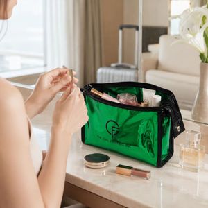 Custom Glossy PU <b>Makeup</b> Bag Large Capacity Cosmetic <b>Case</b> with Handle Double Zipper Hot Press Logo OEM Wholesale Organizer - Product Image 4