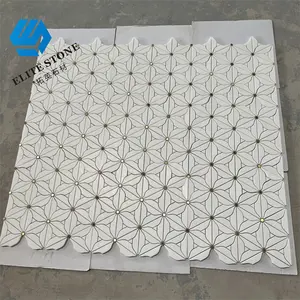 European Style Popular Selling Home Villa Decor Flower White And Gold Mixed Steel and Marble Mosaic Tiles For Shower