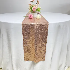 Toalhas de mesa e corredores de jantar, decoração de casamento, lantejoulas de ouro rosado