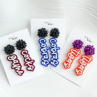 Custom Team Script Spirit Pendientes Cheer Seed Bead Poms Studs Pendiente Escuela Deportes Juego Día Pendientes