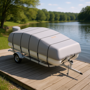 Funda Impermeable para Bote Pontón de Grado Marino 800D, 18-20' L x 90-120" W, con Correas de Hebilla Resistentes al Viento y Protección UV - Product Image 2