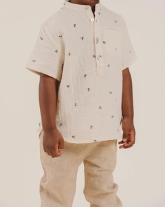 Camicie estive per bambini in <span class=keywords><strong>mussola</strong></span> <span class=keywords><strong>di</strong></span> lino retrò camicie a maniche corte Henley per bambini - Product Image 4