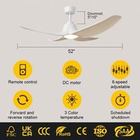 Ventiladores de Techo LED de 52 Pulgadas con Aspas de ABS, Control Remoto, Control Inteligente Opcional, Motor de CC de Cobre, Garantía de 10 Años # 3635