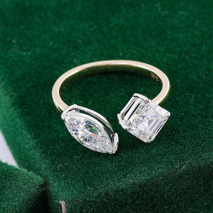 เครื่องประดับผู้ผลิตวินเทจเครื่องประดับ Toi et Moi แหวน Moissanite Def VVS Marquise and Asscher ตัด Moissanite 14K สองแหวนเพชร - Product Image 3