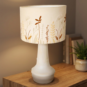Handcrafted Wooden Oil <b>Lamp</b> with Embroidered <b>Shade</b> Mid Century Modern <b>Industrial</b> White Geometric Pattern Outdoor Use - Product Image 3