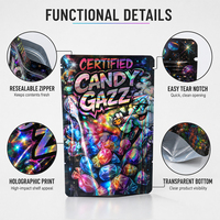 Emballages personnalisés imprimés refermables pour bonbons comestibles 3,5g 7g 14g 28g 1oz Sacs en aluminium anti-odeur holographiques Mylar avec fermeture à glissière