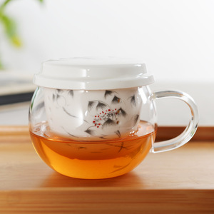 Glass Teacup With Lid 301-400ml Ceramic <b>Infuser</b> For Office Use - Product Image 4