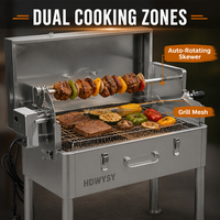 Barbecue rotatif en acier inoxydable avec hauteur réglable et chariot pliable et portable comme une valise de transport