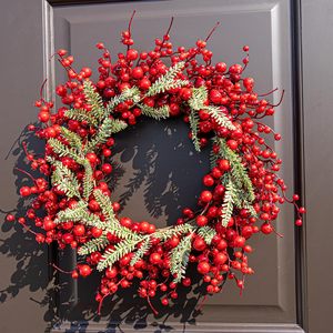 Guirlande de Noël artificielle en cèdre et cyprès, décorée de baies rouges givrées, pour ornement de Noël, cheminée, escalier, décoration de fête - Product Image 6