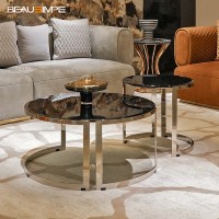 Ensemble de tables basses gigognes extensibles de luxe moderne, plateau en métal stratifié noir, cadre en nickel miroir, taille personnalisable, salon