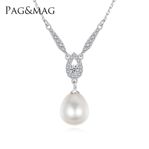 PAG & <span class=keywords><strong>MAG</strong></span> เงิน925สร้อยคอไข่มุกน้ำจืดเครื่องประดับสร้อยคอจี้สำหรับสุภาพสตรี18K ทอง - Product Image 1