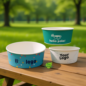 Bols en papier écologiques Hello Poke 12 oz pour servir les aliments avec logo personnalisé - Product Image 3