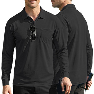 Men Long Sleeve <b>Polo</b> <b>Shirt</b> Chest Pocket Button Up Collared Golf Tennis Casual Wear - Product Image 4