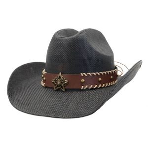 N43 Western Fedora Paper Straw Hand Made Wide Brim Hat with Leather Belt Image Style Business Casual Travel Ready - Product Image 6
