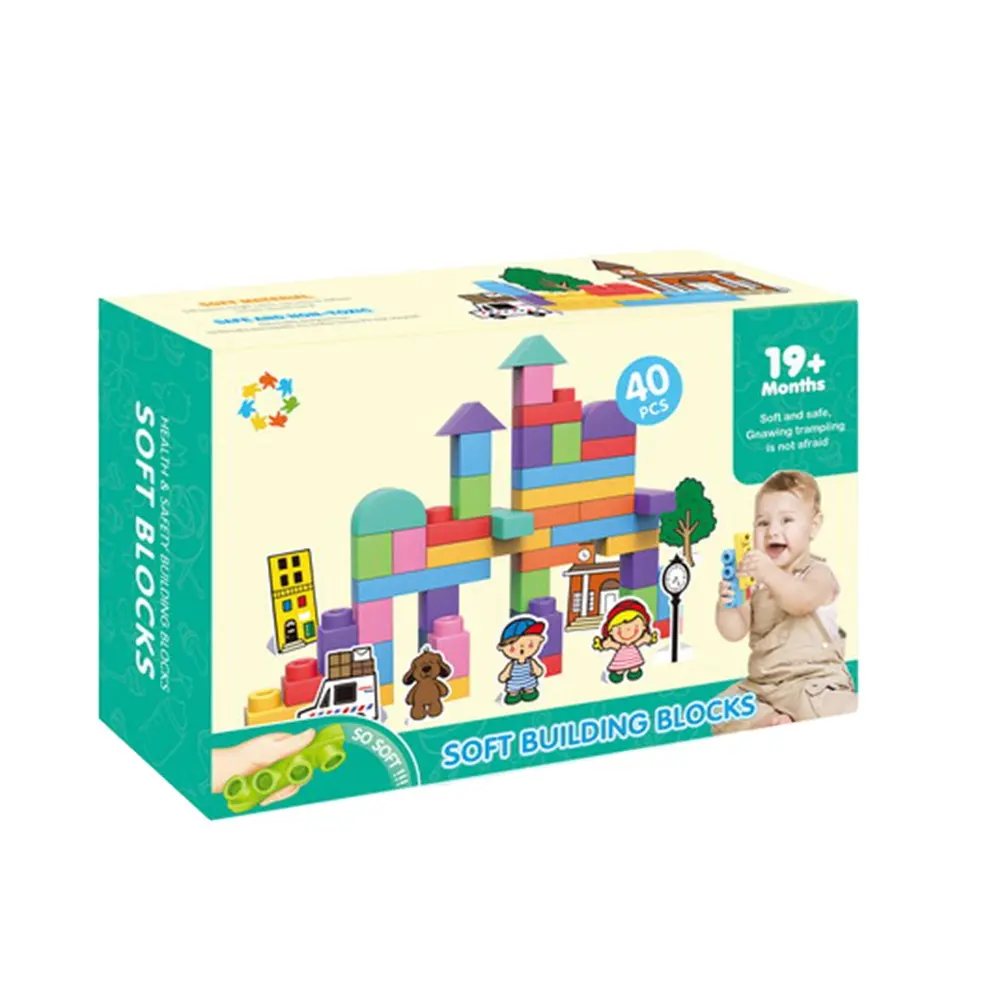 Blocos de construção macios de grau alimentício, material ecológico, 40pcs, brinquedo educativo para crianças, diy