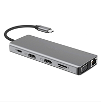 Hub USB C 12 en 1, Doble HDTV 4K, RJ45, VGA, USB 3.0, 100W PD, Adaptador de Estación de Acoplamiento Tipo C con Interfaz SD y TF