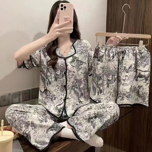Primavera e autunno pigiama donna estate tre pezzi in vento a maniche corte Set allentato Pull Edge ragazza carina - Product Image 4