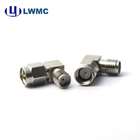 Adaptador de ángulo recto LWMC SMA macho a hembra, pasivo, sin montaje, 1.25:1, conector RF chapado en oro, cuerpo de acero inoxidable, hasta 18 GHz