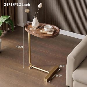 Table d'appoint en bois doré rustique en forme de C, style moderne et épuré, pour lit, canapé et table basse, vente en gros - Product Image 2