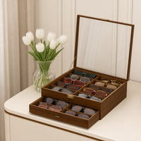 Boîte de rangement pour lunettes de soleil en bois avec dessus en verre pour 6 paires de lunettes