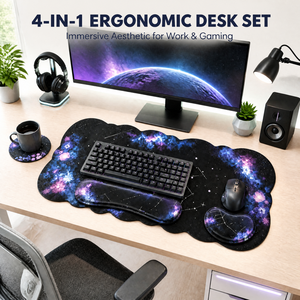 Tapis de souris gaming 4-en-1 ergonomique avec repose-poignets doux pour clavier et souris, et sous-verre anti-déversement – Fabrication ODM - Product Image 2