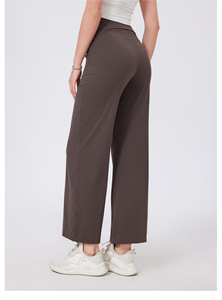 Pantalones de yoga de cintura alta para mujer, de pierna ancha, suaves y elásticos, con efecto levantacola, pantalones rectos cortos, para Pilates, deportivos casuales, al por mayor - Product Image 4