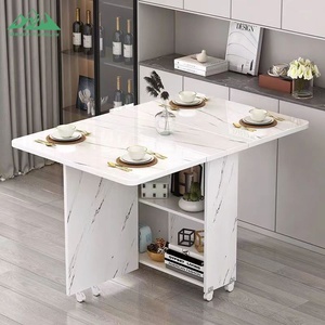 <span class=keywords><strong>Table</strong></span> à manger pliante moderne avec roulettes verrouillables pour petit appartement, meubles gain de place - Product Image 2
