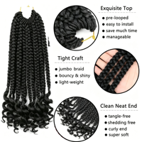 Perruque tressée à trois brins avec sous-tressage, style déesse bohème, tresses carrées, pointes bouclées, extensions de cheveux en soie synthétique au crochet