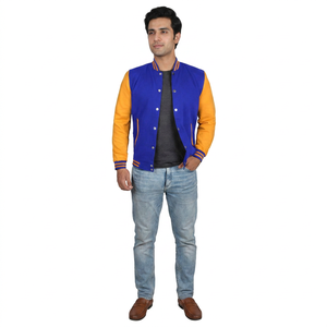 Custom Embroidery Logos Stand Collar Front Logo Position Breathable Winter Polyester/Cotton Blend Plain Letterman Jacket Men - Product Image 1