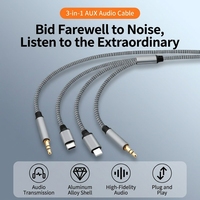 Câble audio auxiliaire Justlink 3-en-1 3,5 mm vers Type-C tressé HiFi stéréo pour haut-parleur de voiture, téléphone, iPhone