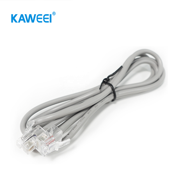 Customized 6P4C RJ11 Telephone Cable Assembly Stranded Copper Conductor Grey Color
