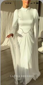 ชุดราตรีทรงเมอร์เมดหรูหราสำหรับผู้หญิง ประดับคริสตัลแบบดูไบ จับจีบพร้อมผ้าคลุม ชุดสำหรับพิธีต่างๆ  ชุดราตรีแบบมุสลิมสั่งตัดได้ - Product Image 6