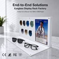 Présentoir personnalisé en acrylique blanc écologique pour verres de lunettes de soleil, 7 emplacements pour échantillons, panneaux interchangeables, avec couvercle de protection