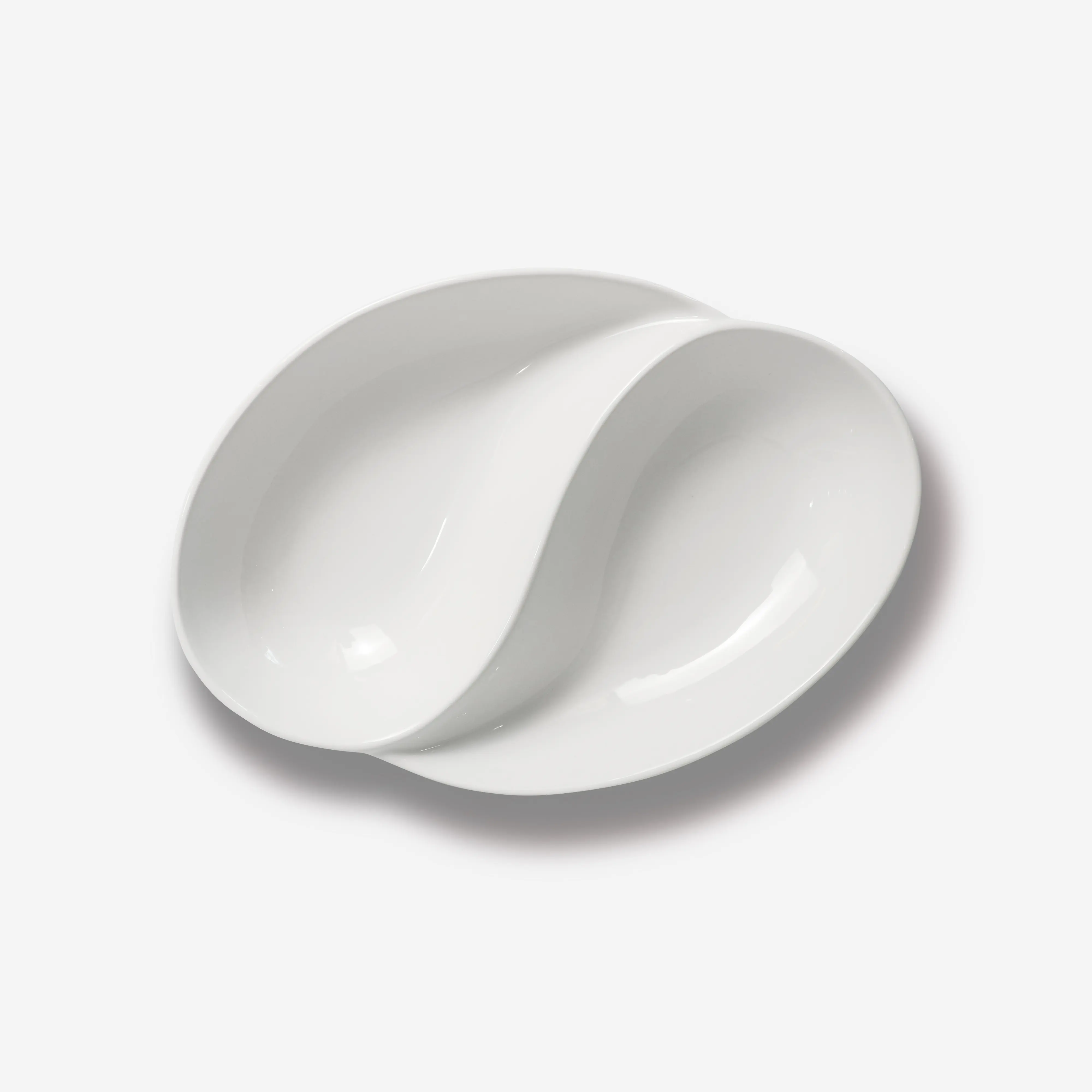 Jinbaichuan Mode Vaatwasser Magnetron Veilige Keramische Plaat 2 Compartimenten Witte Porseleinen Dessertplaat