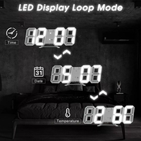 Décoration moderne pour la maison, 3 niveaux de luminosité, veilleuse murale, de table, de bureau, horloge numérique LED 3D blanche avec affichage de la température, charge USB