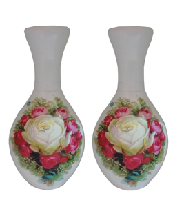 White Flower <b>Vase</b> With Printed Flower For Home Decoration - Product Image 3