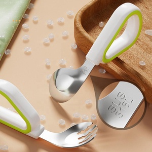 Cuchara y Tenedor de Silicona <span class=keywords><strong>para</strong></span> Bebés, con Mango de Silicona, de Acero Inoxidable 316, Juego de Cuchara y Tenedor Curvos <span class=keywords><strong>para</strong></span> Bebés - Product Image 3