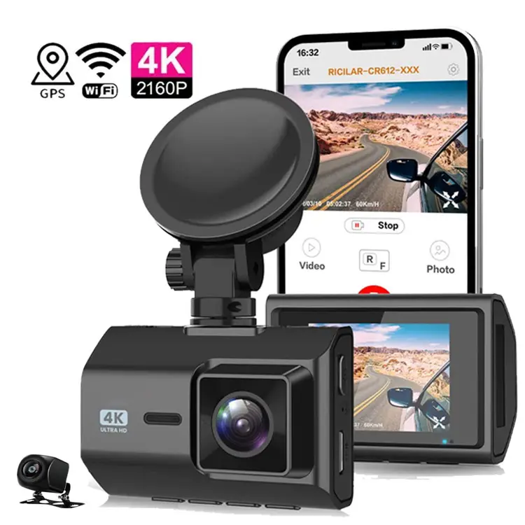 Cámara de salpicadero dvr 4k para coche, lente dual de 2,0 pulgadas, Full hd, sony 4k, con aplicación de visión nocturna, Gps, Wifi, cámara frontal y trasera, dashcam 4k