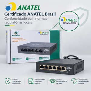 Commutateur PoE FibraLider 4 ports 10/100M, 4 ports PoE + 2 ports Uplink, extension 250m, certifié IEEE802.3AF/AT ANATEL pour caméra IP et point d'accès sans fil - Product Image 1